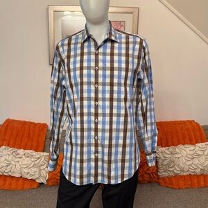 ❗️Peter Millar Weekender Wash Dress Shirt Brown & Blue Plaid❗️